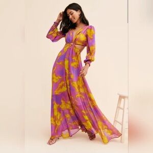 Delfi Selena Cut-Out Chiffon Maxi Dress Size M